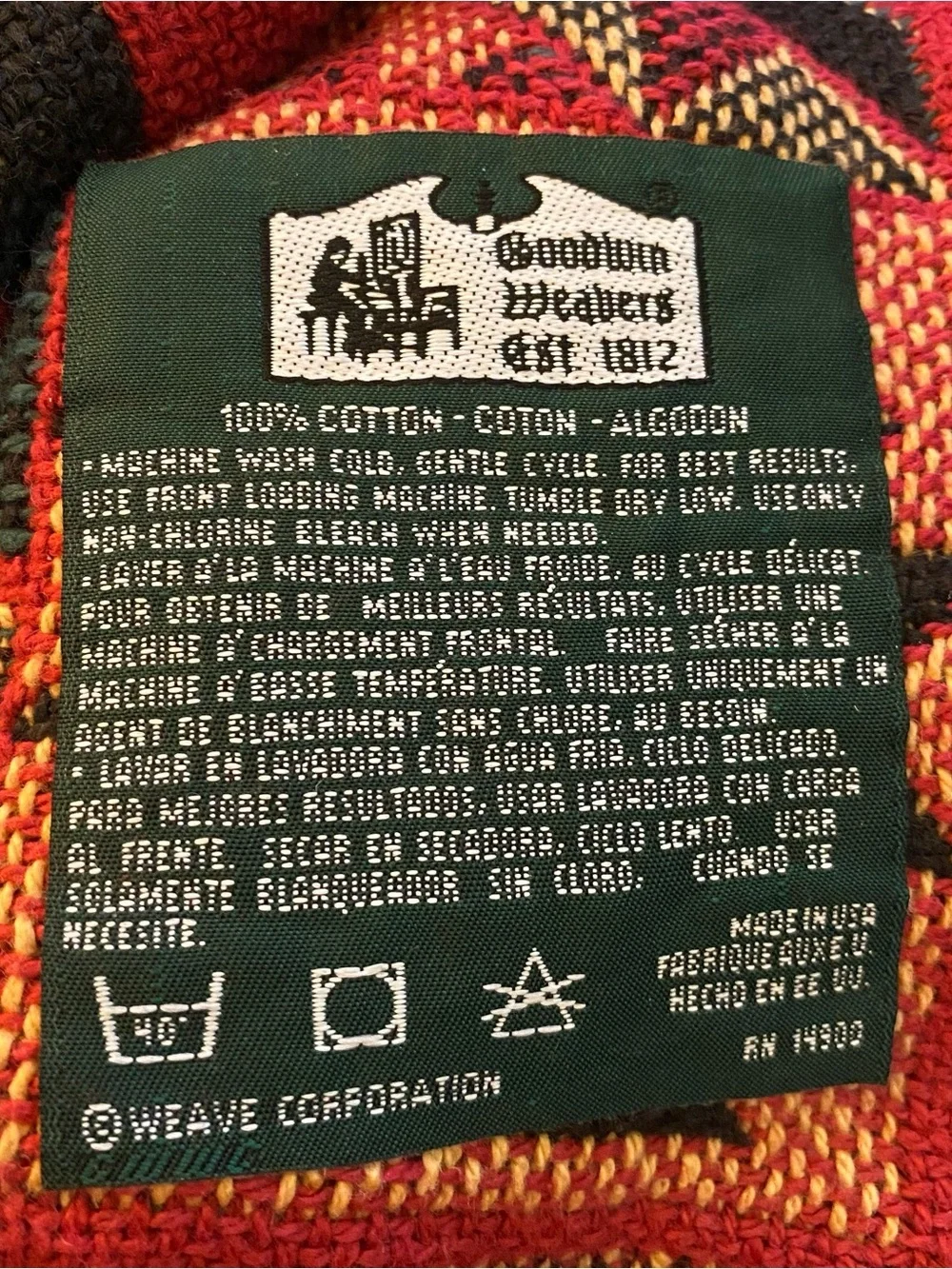 Vintage Goodwin Weavers Throw Blanket Tapestry Aztec Southwest 48”x68”